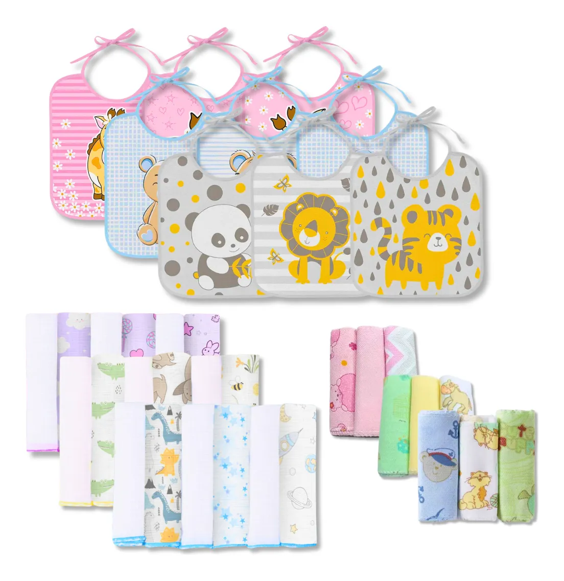 Enxoval Bebê 12 Peças Babador Faixa Fraldinha Coisa Maternidade